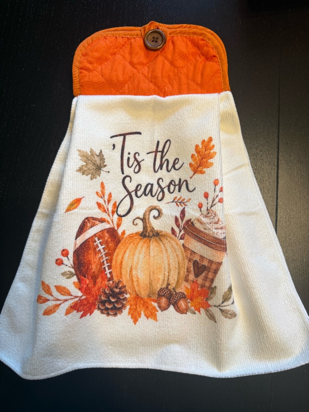 Handmade Hanging Kitchen Towel and Pot Holder With Button Fall/Football Motif